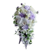 Water Drop Style Bridal Bouquet European Wedding Artificial White Purple Flower Lavender Waterfalls Holding Flowers