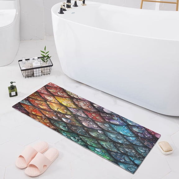 Water Droplets on Dragon Scales Bath Mat 39x20 Non-Slip Bathroom Rugs Absorbent Soft Plush Quick Dry for Tub Shower Kitchen Home Decor