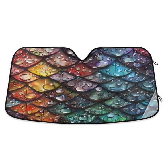 Water Droplets on Dragon Scales Car Windshield Sun Shade Foldable Car Front Window Visor Heat and UV Protection 57x31.5