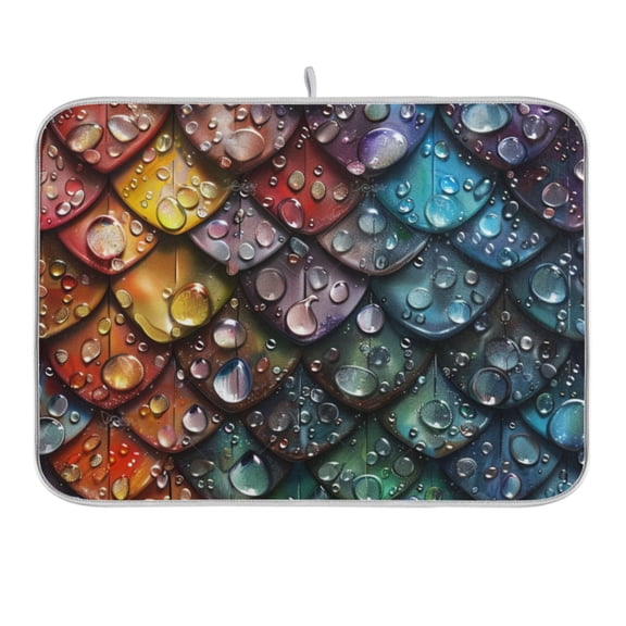 Water Droplets on Dragon Scales Dish Drying Mat 16x18 Absorbent Microfiber Draining Rack Pad for Kitchen Counter Sink