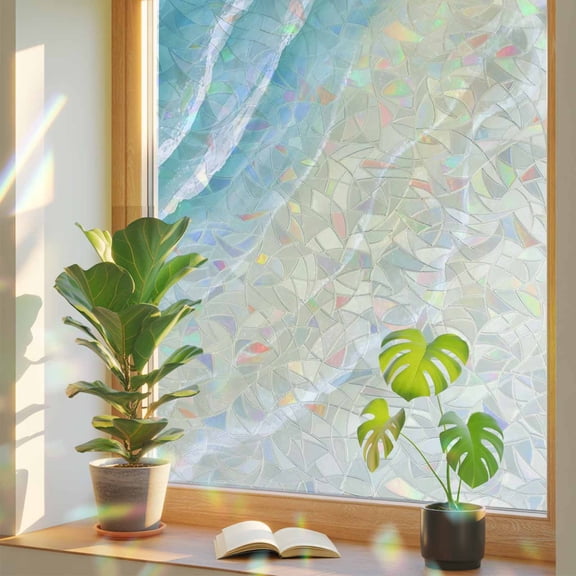 Water Duck Green Wave Window Privacy Film, Rainbow Film Decorative Window Sticker 17.7x39.3in, Brown Gradual Beach Sun Blocking Static Stained Glass Cling Tint Non-Adhesive