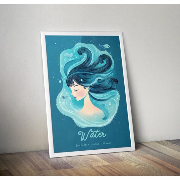 Water Element Poster Abstract Woman Ocean Art Spiritual Wall Decor Energy Element Print 8x12 Inches UNFRAMED