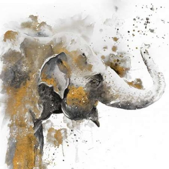 Water Elephant with Gold Canvas Art - Patricia Pinto (24 x 24)