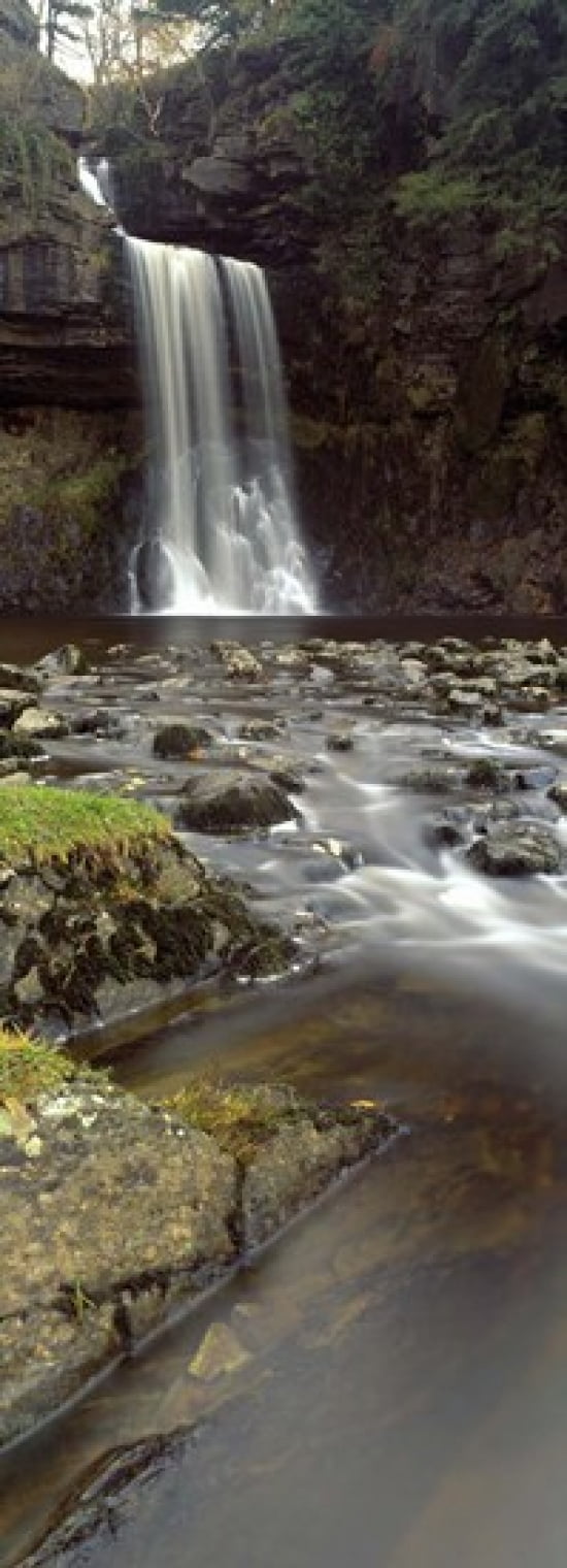 Water Falling From Rocks River Twiss Thornton Force Ingeleton North Yorkshire England United Kingdom Canvas Art - Panoramic Images (36 x 13)