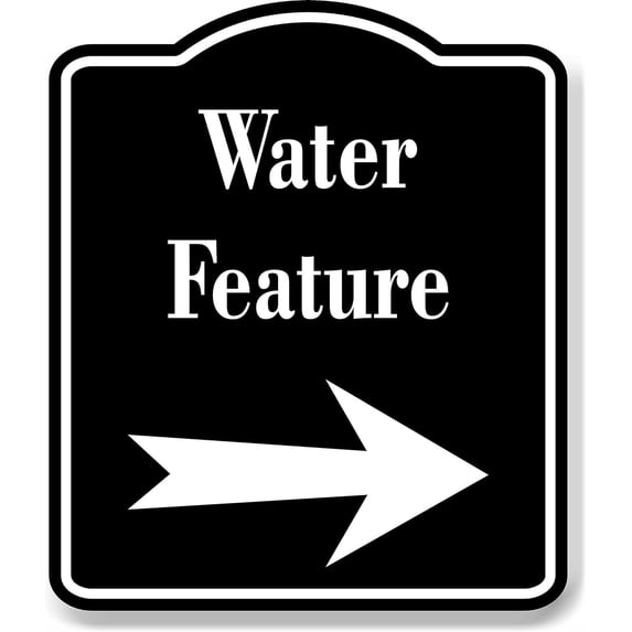 Water Feature Right Arrow BLACK Aluminum Composite Sign, 8.5"x10"