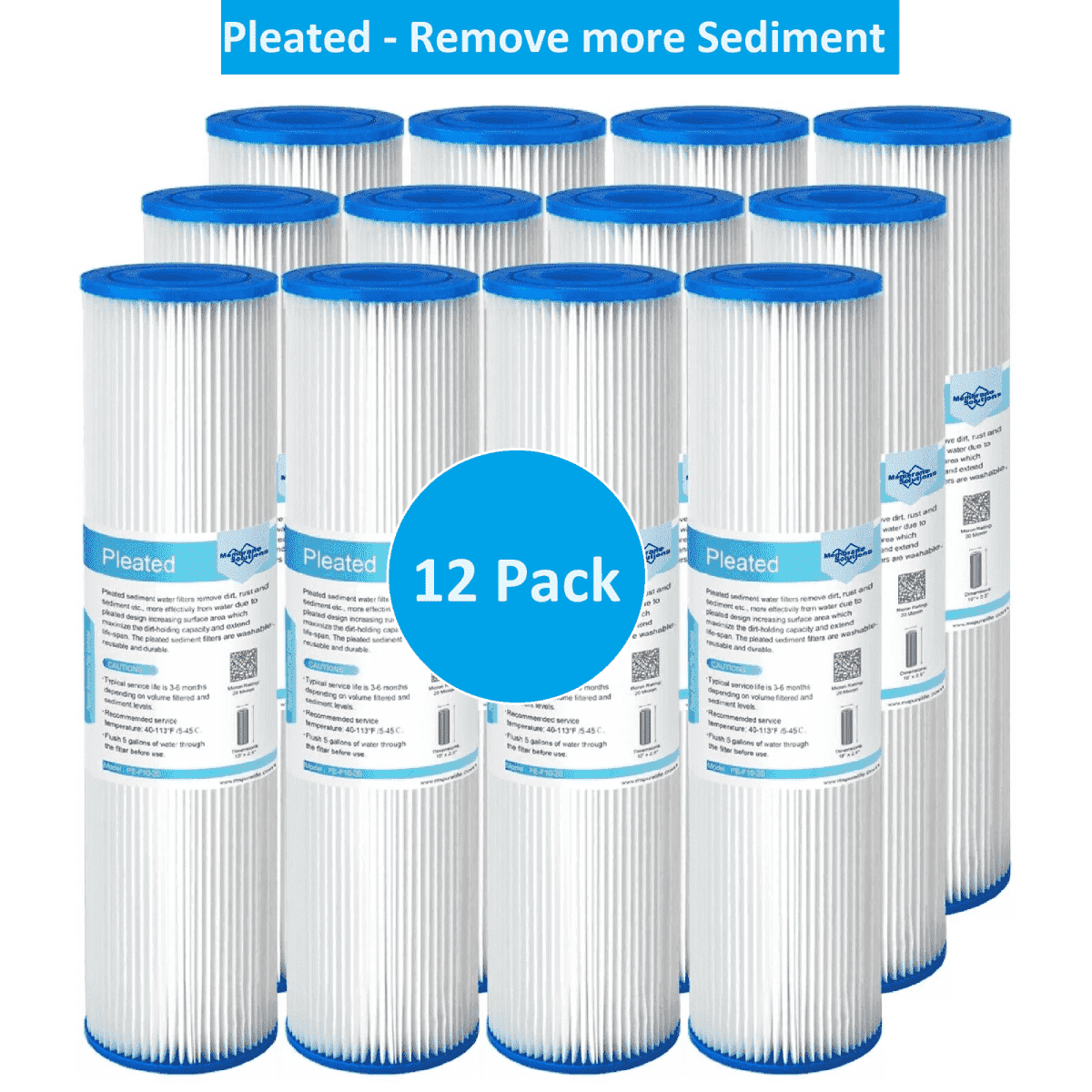 Water Filter Cartridge, Membrane Solutions Sediment Water Filter Replacement Compatible with W50PE, WFPFC3002, SPC-25-1050, FM-50-975 | 50 Micron | 10"x2.5" | 12 Pack