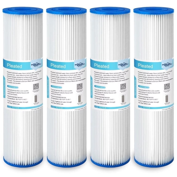 Water Filter Cartridge, Membrane Solutions Sediment Water Filter Replacement Compatible with W50PE, WFPFC3002, SPC-25-1050, FM-50-975 | 50 Micron | 10"x2.5" | 4 Pack