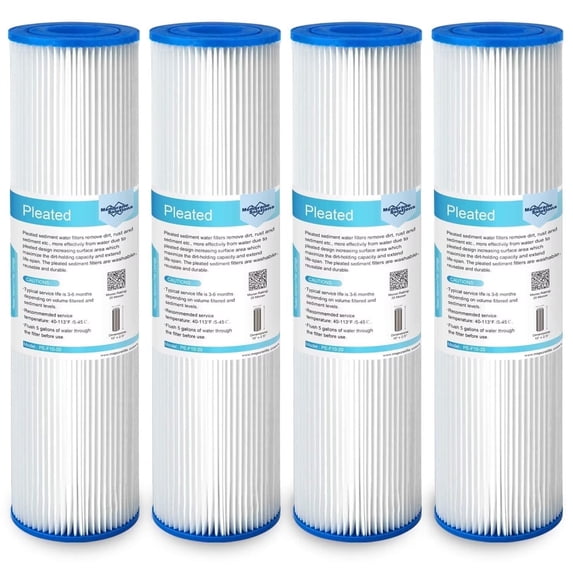 Water Filter Cartridge, Membrane Solutions Sediment Water Filter Replacement Compatible with W50PE, WFPFC3002, SPC-25-1050, FM-50-975 | 50 Micron | 10"x2.5" | 4 Pack