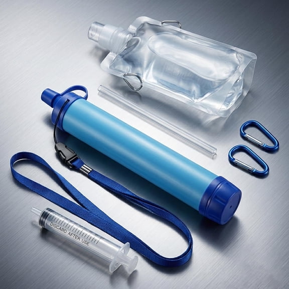 Water Filter, Portable Water Filter Straw, Emergency Survival Filtration System, Lightweight Personal Water Purifier, Includes 480ml Reservoir & Tube, for Hiking, Camping, Travel