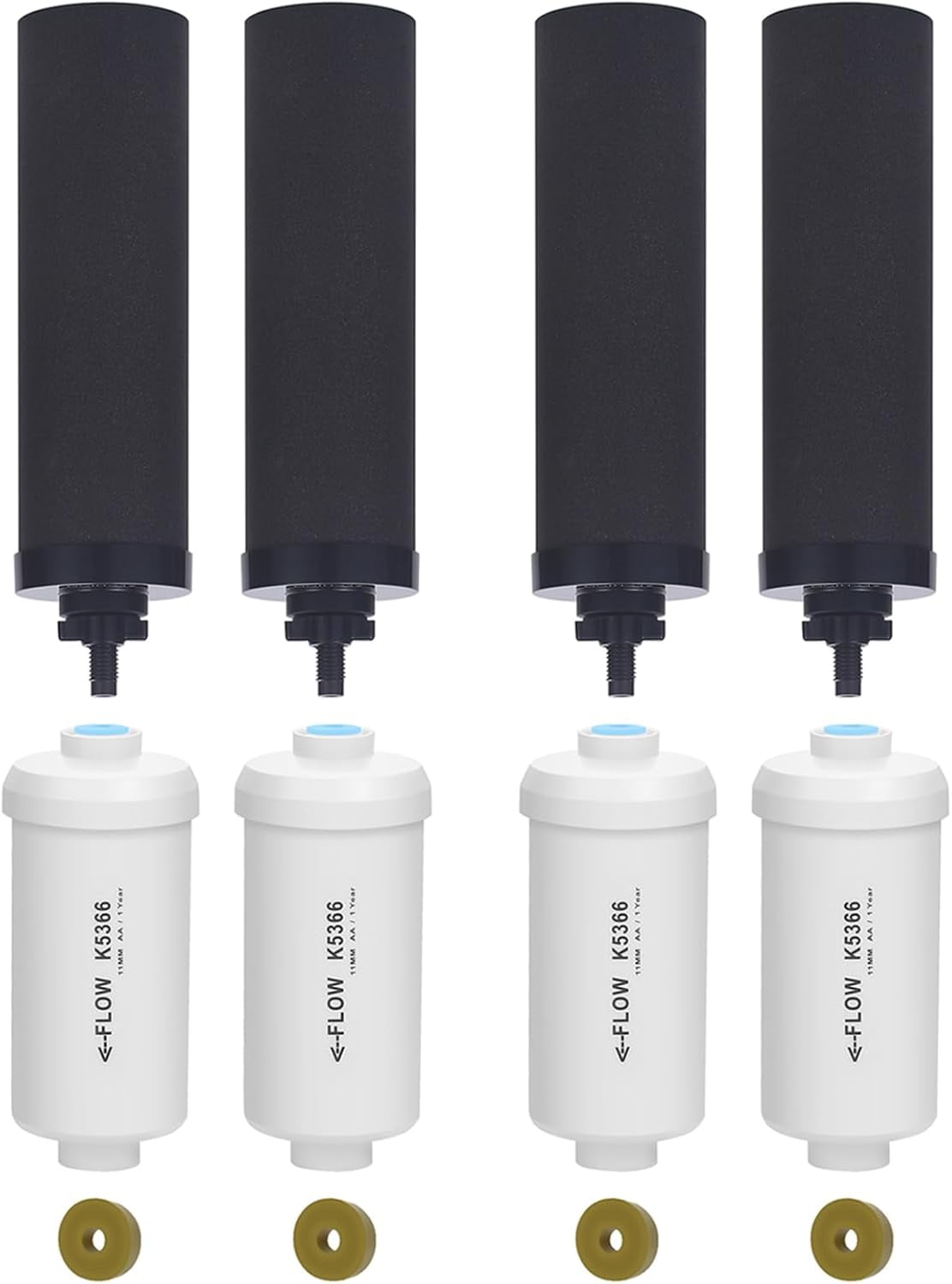 Water Filter Replacement for Berkey - Includes 4 Black & 4 Fluoride Filters
