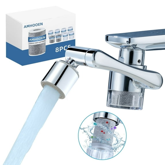 Water-Filter Sink Faucet-Extender Swivel Aerator - 8pcs Replace Tap Water Purifier, Solid Brass 1080 Swivel Faucet Extender Bathroom Sink Filter, Rotating Kitchen Faucet Extension 2 Spray Mode