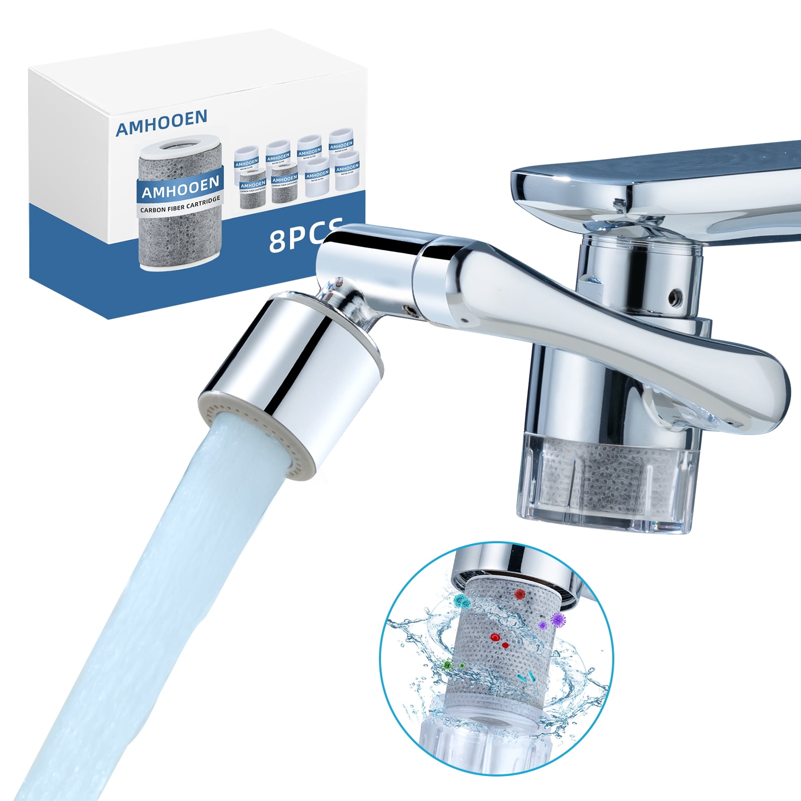 WaterFilter Sink FaucetExtender Swivel Aerator 8pcs Replace Tape