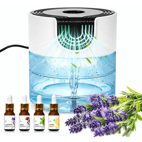 Water Filtration Aroma Diffuser with 4*10ml Essential Oil, 25dB Quiet Operation, LED Light, Odor Eliminator for Pets Home Bedroom,Fragrant Oil Air Humidifier Vaporizer for Gift