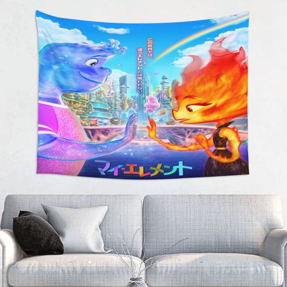 Water Fire Elementa Tapestry Anime Poster Large Background Wall Art Bedroom Wall Decor for Birthday Party 60x51in