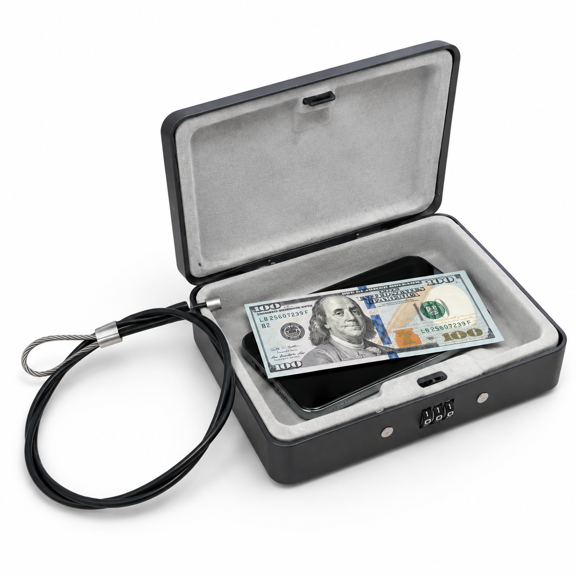 Water Fire Resistant Steel Case Lock Box 3ft Cable Resettablebo