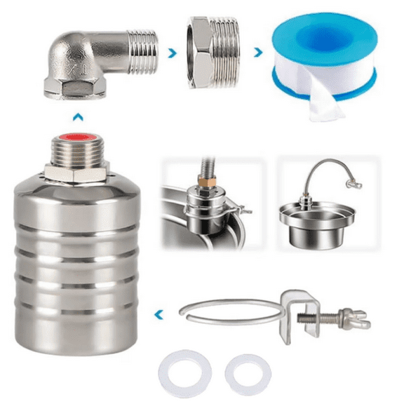 Water Float Valve, 304 Stainless Steel Fully Automatic Mini Floating Ball Valve Auto Shut Off Water Tank Controller Valve (1/2" Side water intake and 3/4'' Upper water intake)