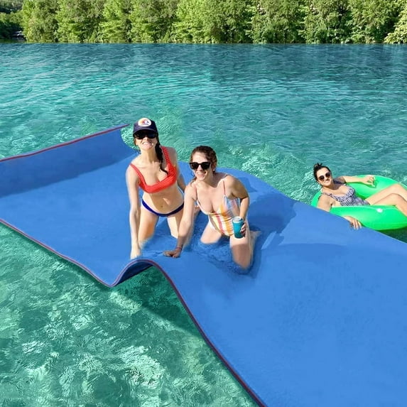 Water Floating Mat 9/12/18 FT Foam Lake Floats Floating Foam Pad Lily Pad for Water Recreation and Relaxing Lily Mat for Family Floating Pad for Pets Pool Float for Party (Blue/Yellow)