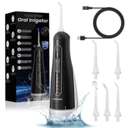 Water Flosser 300ML with 5 Cleaning Modes & 5 Tips, Detachable Water Tank, IPX7 Waterproof, Cordless Oral Irrigator for Teeth Care, Travel-Friendly, Black