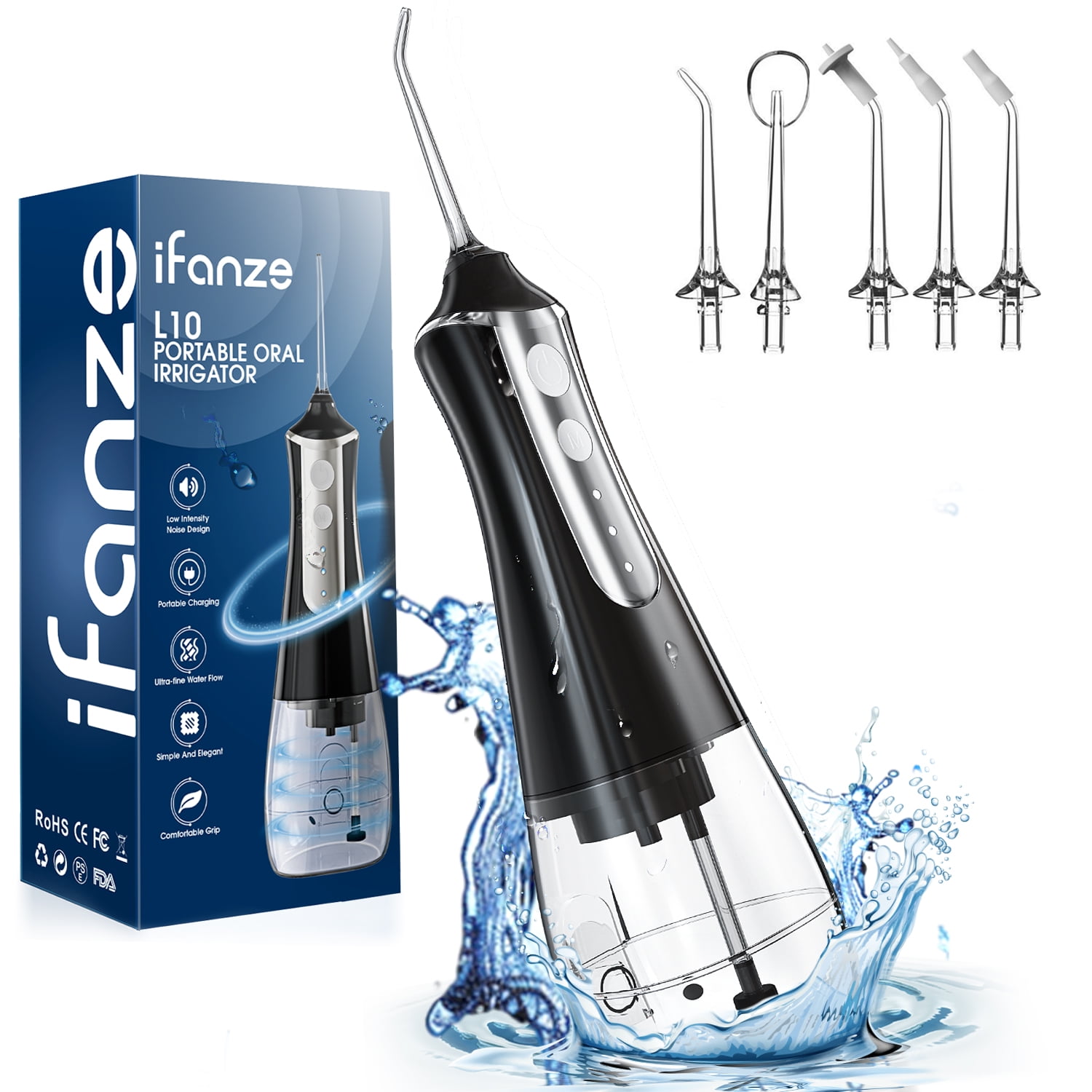 Posrue Water Flosser Cordless for Teeth Cleaning, Rechargeable Oral Irrigator 3 Modes 5 Tips IPX6 Waterproof Powerful Battery Water Teeth Cleaner Pick for Home Travel
