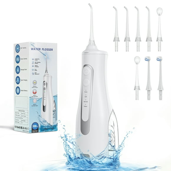 Cshidworld Water Flosser with Large Capacity 300ML Tank, Rechargeable Portable Oral Teeth Cleaner, Professional Water Flosser for Home and Travel, Rechargeable Electric Water Flosser with 8 Jets
