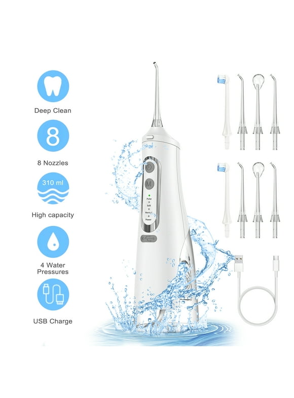 Water Flosser with Large Capacity 310ML Tank, Rechargeable Portable Oral Irrigator Teeth Cleaner, Professional Water Flosser for Home and Travel, Rechargeable Electric  Water Flosser with 8 Jets