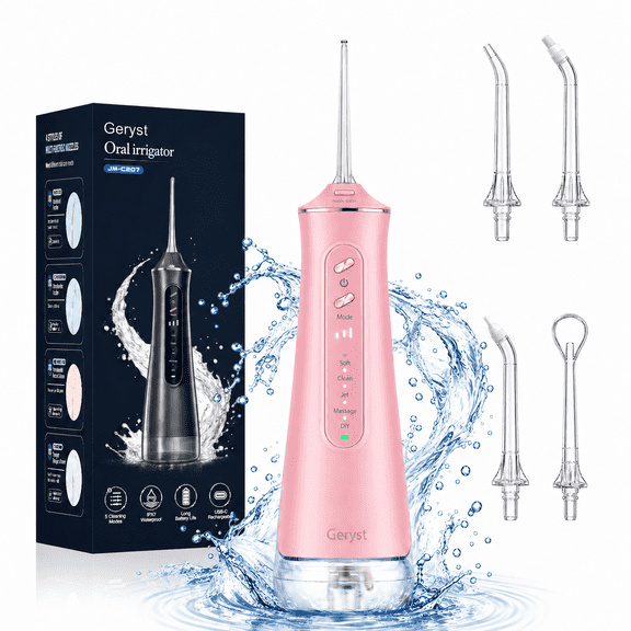 Water Flosser Portable Oral Irrigator, 5 Modes DIY Adjustable Pressure, Detachable Transparent Water Tank, IPX7 Waterproof USB Rechargeable Dental Teeth Cleaner for Braces Sensitive Gums Home Travel