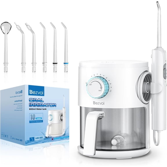 Water Flosser for Teeth: 2 Modes & 12 Pressure Settings Electric Dental Pick for Orthodontic, Braces, Sensitive Gums - Home Use, 6 Jet Tips for Multiple Users, Family, White