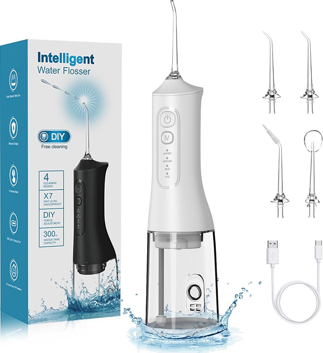 Water Flosser for Teeth Cordless: 260ML Portable Oral Irrigator with DIY Strength for Daily Oral and Braces Care, 4 Modes & 5 Jet Tips, 40-Day Battery, IPX7 Waterproof Dental Flosser for Home Travel