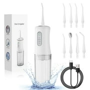 Water Flosser, Cordless Oral Irrigator, 4 Modes, 8 Tips, IPX7 Waterproof, 200ml, White