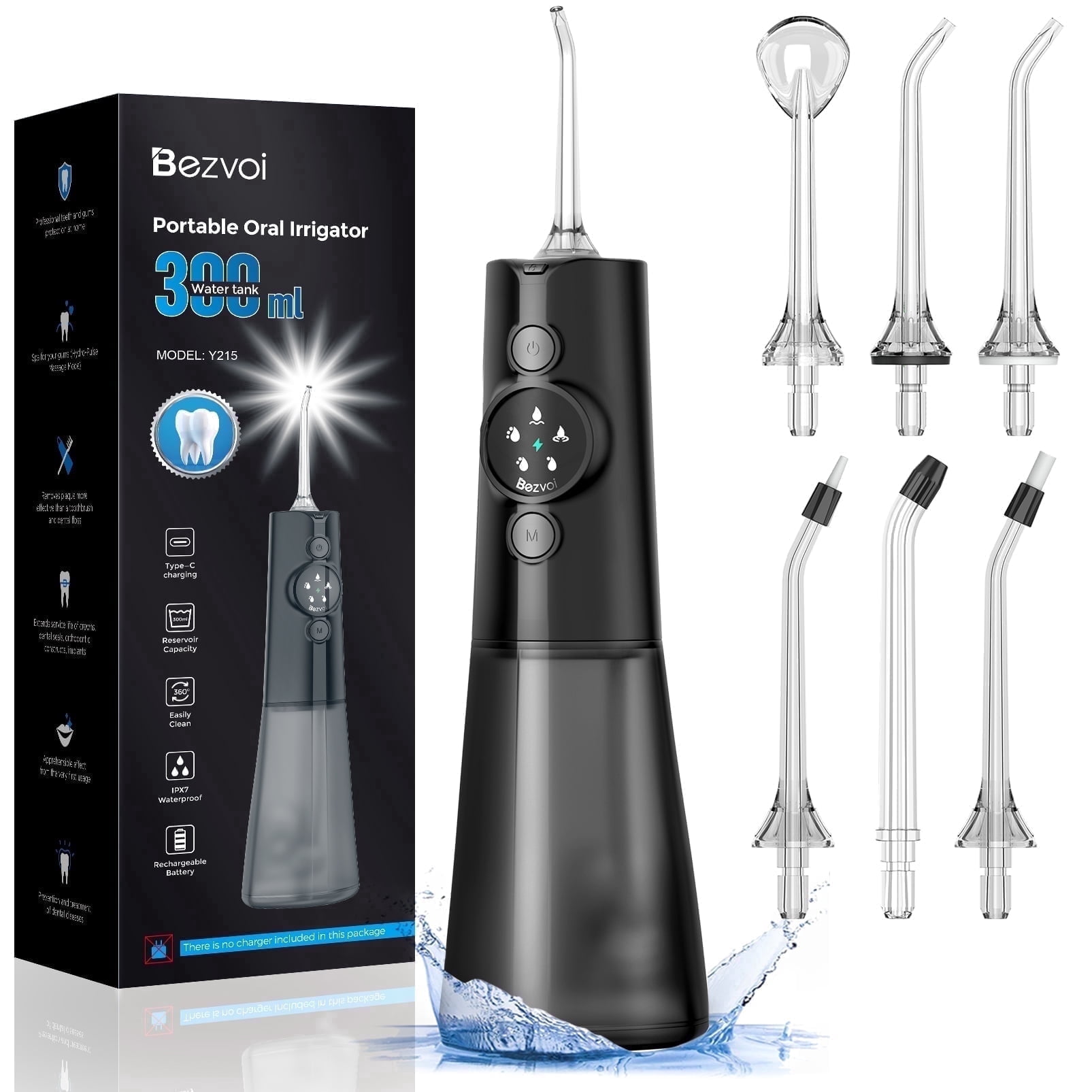 Water Dental Flosser for Teeth Cordless: Professional Oral Irrigator LED Display 5 Modes, 300ML Water Tank, IPX7 Waterproof Electric Tooth Cleaner Picks, Water with 6 Jet Tips for Home Travel