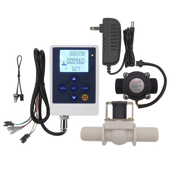 Water Flow Control LCD Display Controller+G3/4" Hall Sensor Flow Meter Flowmeter Counter+G3/4" Solenoid Valve Normally C ,Clear Reading