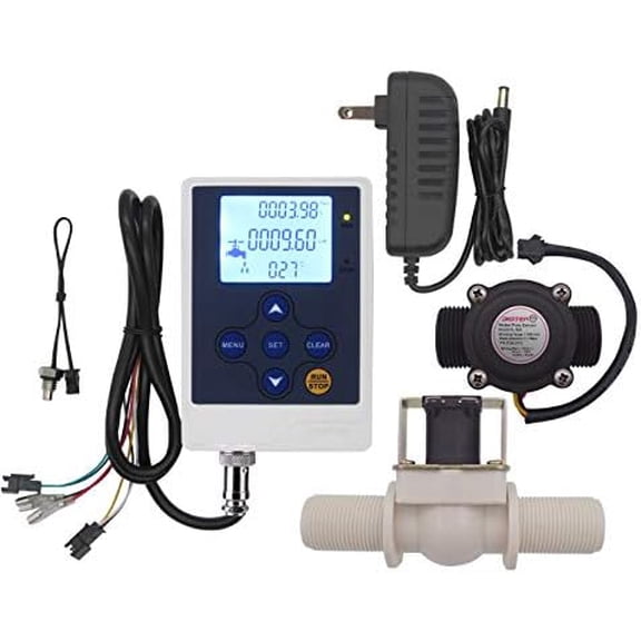 Water Flow Control LCD Display Controller+G3/4" Hall Sensor Flow Meter Flowmeter Counter+G3/4" Solenoid Valve Normally Closed N/C+12V Power$$Plumbing & HVAC