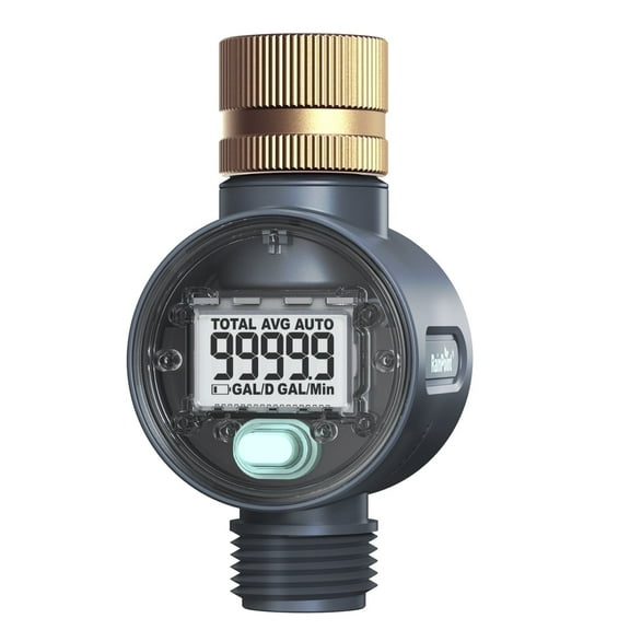 RainPoint Digital Flow Meter with Brass Inlet and LCD,Water Meter for RV Tank Filling,Garden Watering & Lawn Sprinkler,Track Usage & Flow Rate,ICS518