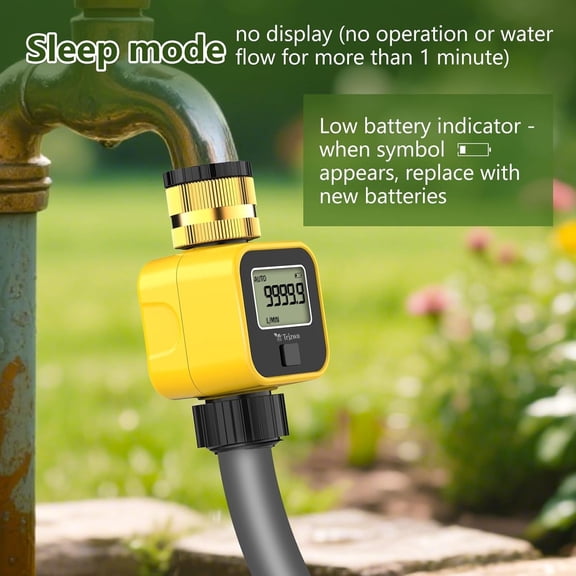 Water Flow Meter with Brass Inlet Metal Thread 3/4 Inch, Measure Gallon/Liter