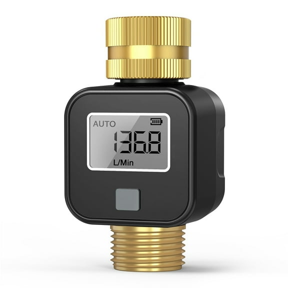 Water Flow Meter with Brass Metal Thread, Measures Ideal for RV Water Tank Filling, Garden Hose Watering, Lawn Sprinkler,1 * Water Flow Meter,Black