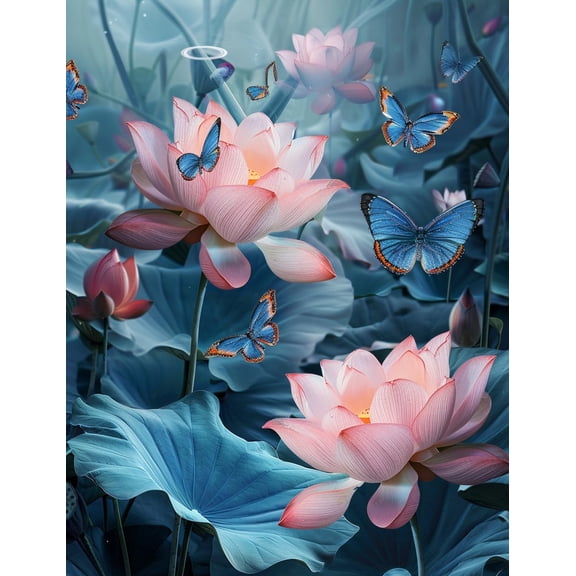 Water Flowers with Butterflies DIY 11CT Stamped Cross Stitch Kits for Beginners Easy Needlepoint Embroidery Counted Cross Stitch Art Craft for Wall Decoration 12x16inch(1)