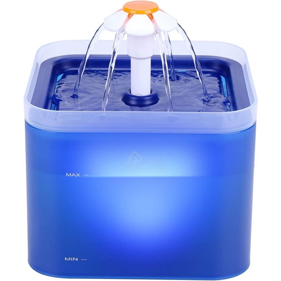 Water Fountain, 67oz/2L Automatic Drinking Fountain, Pet Water Dispenser with LED Light and Filter for Cats and Small Dogs (Blue)