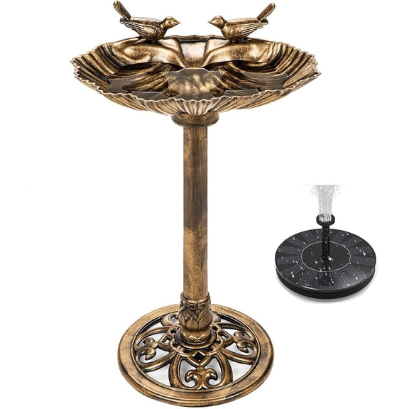 Water Fountain and Birdbath Solar Powered Polyresin Vintage Bronze/Green Outdoor Pond Fountain Combo Set Freestanding Bird Feeders for Garden Patio Deck or Yard