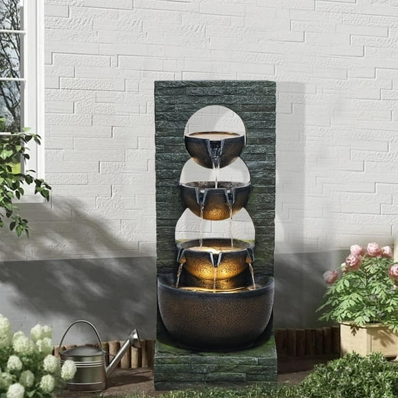 Water Fountain Freestanding Cascade Fountain Bowl Artistry Modern Style with LED Lights for Patio Yard Pool Home Decor