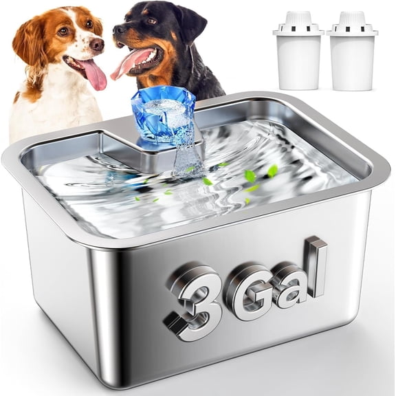 Water Fountain for Large Dogs, tainless Steel 3Gallon Extra Big Pet Fountains, Water Bowl Filter Automatic Bowl Dispenser,Drinking Bowls for Multi Pets, Easy to Clean, Quiet Pump