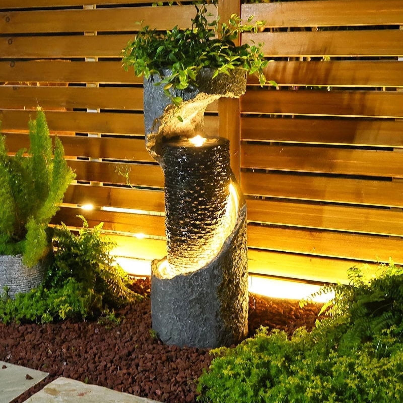 Modern Floor Standing Waterfall Fountain LED Lights for Garden Porch Decor