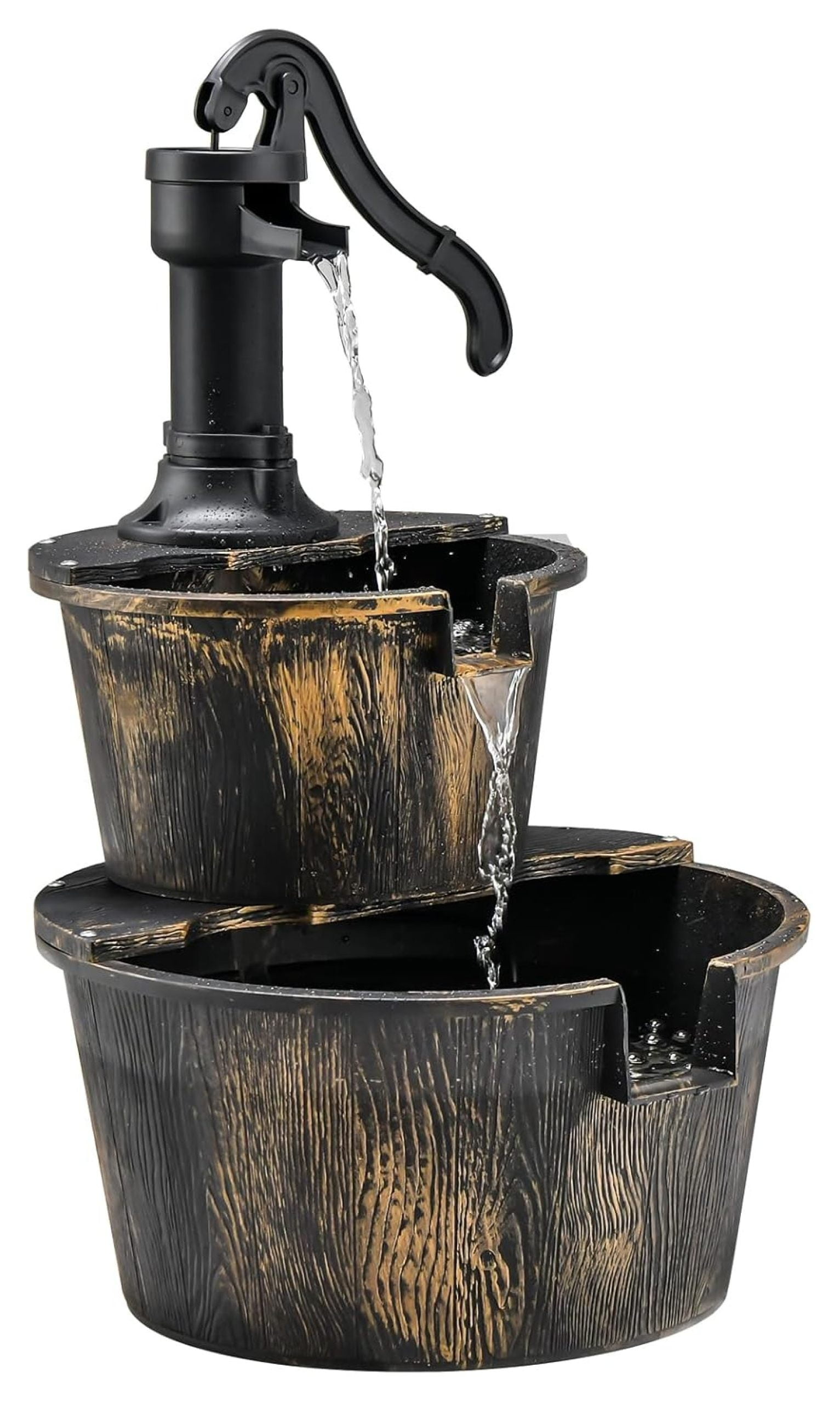 Water Fountain Outdoor, 2-Tier Water Feature Decor with Electric Pump, Freestanding Cascading Waterfall Fountain for Garden Patio Backyard Decor or Porch