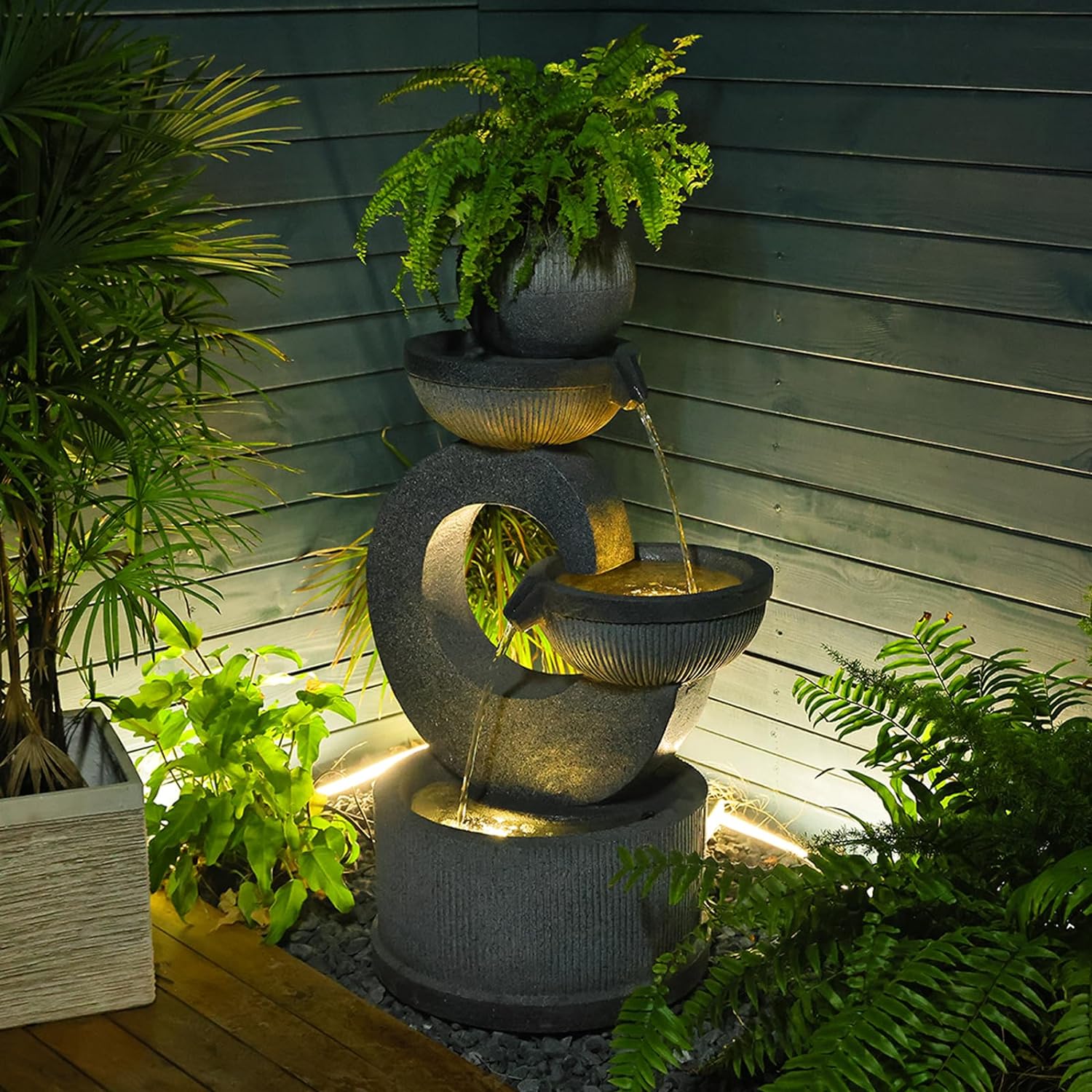Water Fountain Outdoor Garden with Pump&led Light,Outdoor Fountains and