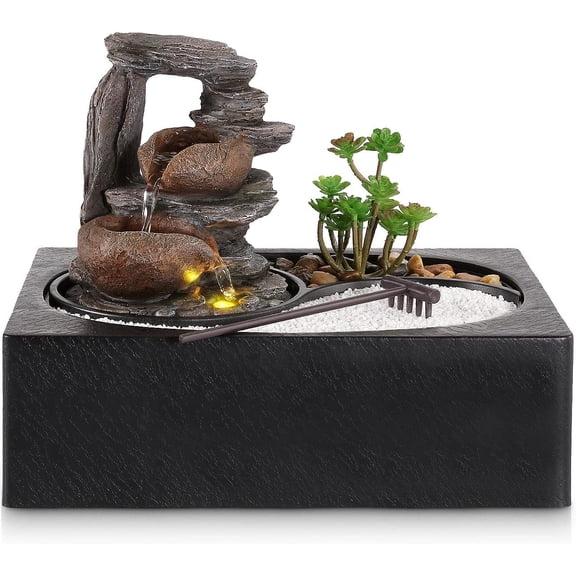 Water Fountains Indoor Waterfall Fountain Tabletop with LED Light Feature Zen Meditation Relaxation Desktop for Home and Office Spaces Decor