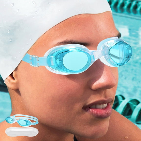 Water Gear Light Blue Swimming Goggles for Pool & Diving | Anti-Fog, Clear Vision Silicone Goggles | Adjustable Strap, Comfort Fit for Adults | 1 Pair