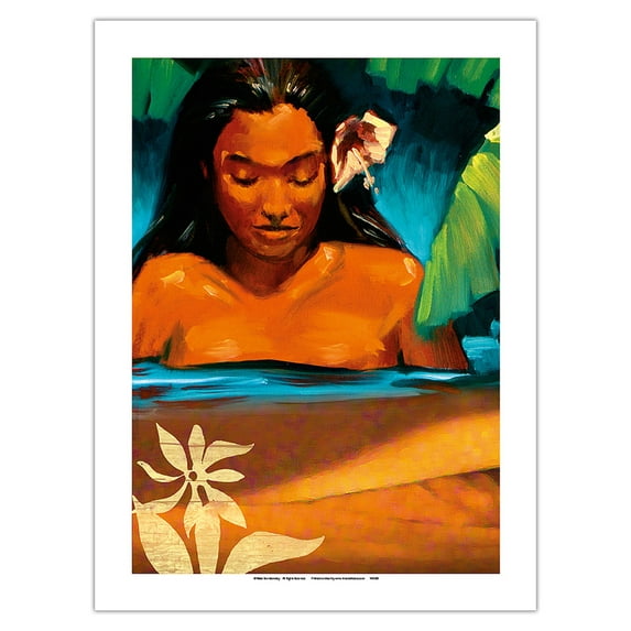 Water Girl - Hawaiian Island Woman - Original Collage Art by Wade Koniakowsky - Bamboo Fine Art 290gsm Paper (Unframed) 12x16in