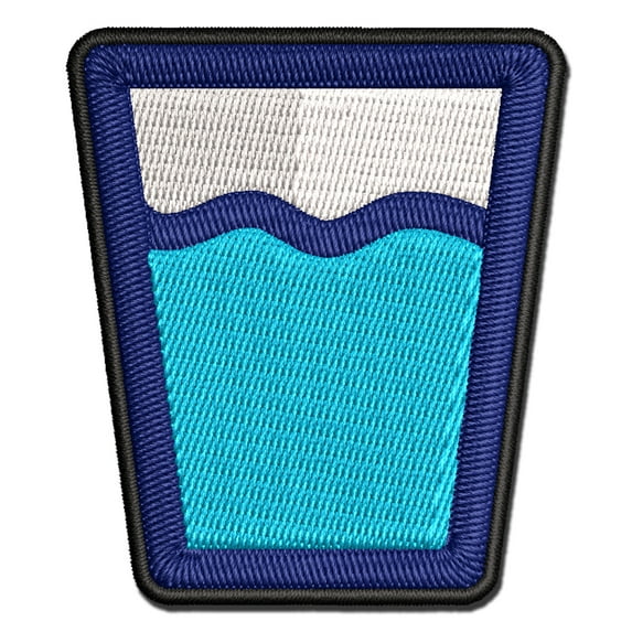 Water Glass Cup Applique Multi-Color Embroidered Hook & Loop Patch - 3.5 Inch Large