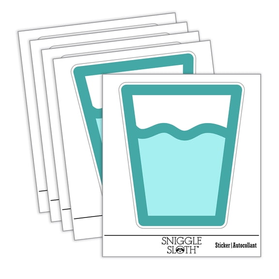 Water Glass Cup Car Window Bumper Water Bottle Phone Tablet Laptop Waterproof Vinyl Decal Sticker Set 5-Pack - Gloss Finish - 2.0"