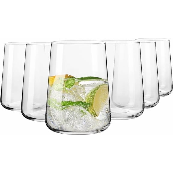Water Glasses, Set of 6, 16.6 fl oz, Water Drinks Juice, Infinity Collection, Lead-Free Lightweight Glass, Everyday Drinking Glass, Dishwasher Safe