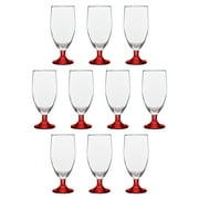 Water Goblet Glasses by Toscana, 20 Oz Set of 10, Iced Tea Stemmed Footed Glass Glassware, Red